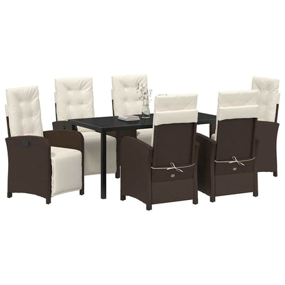 Set da Pranzo per Giardino con cuscino 7 pcs Marrone polyrattan