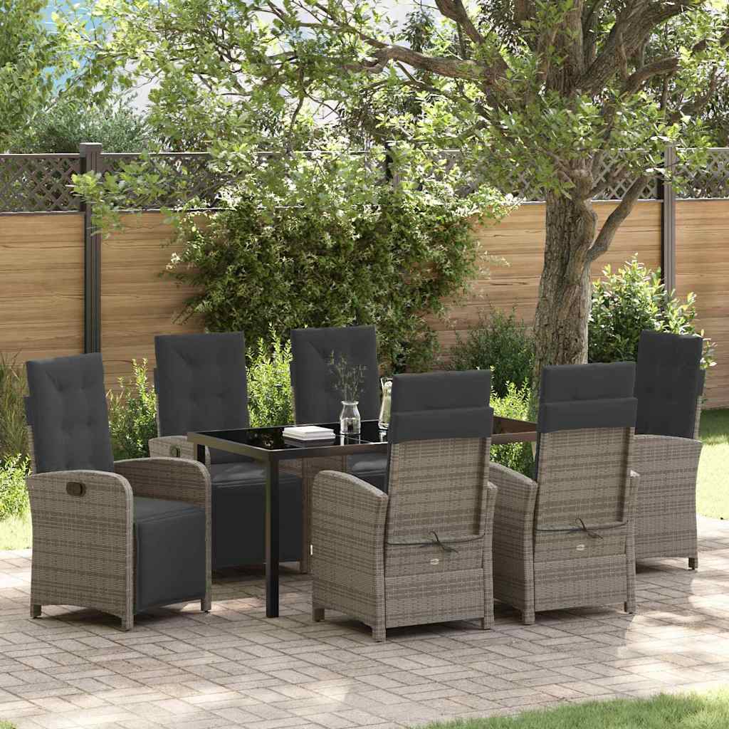 Set da Pranzo per Giardino con cuscino 7 pcs Grigio polyrattan