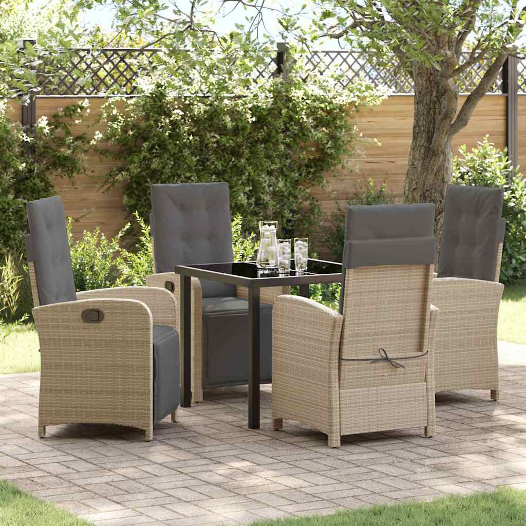 Set da Pranzo per Giardino con cuscino 5 pcs Beige polyrattan