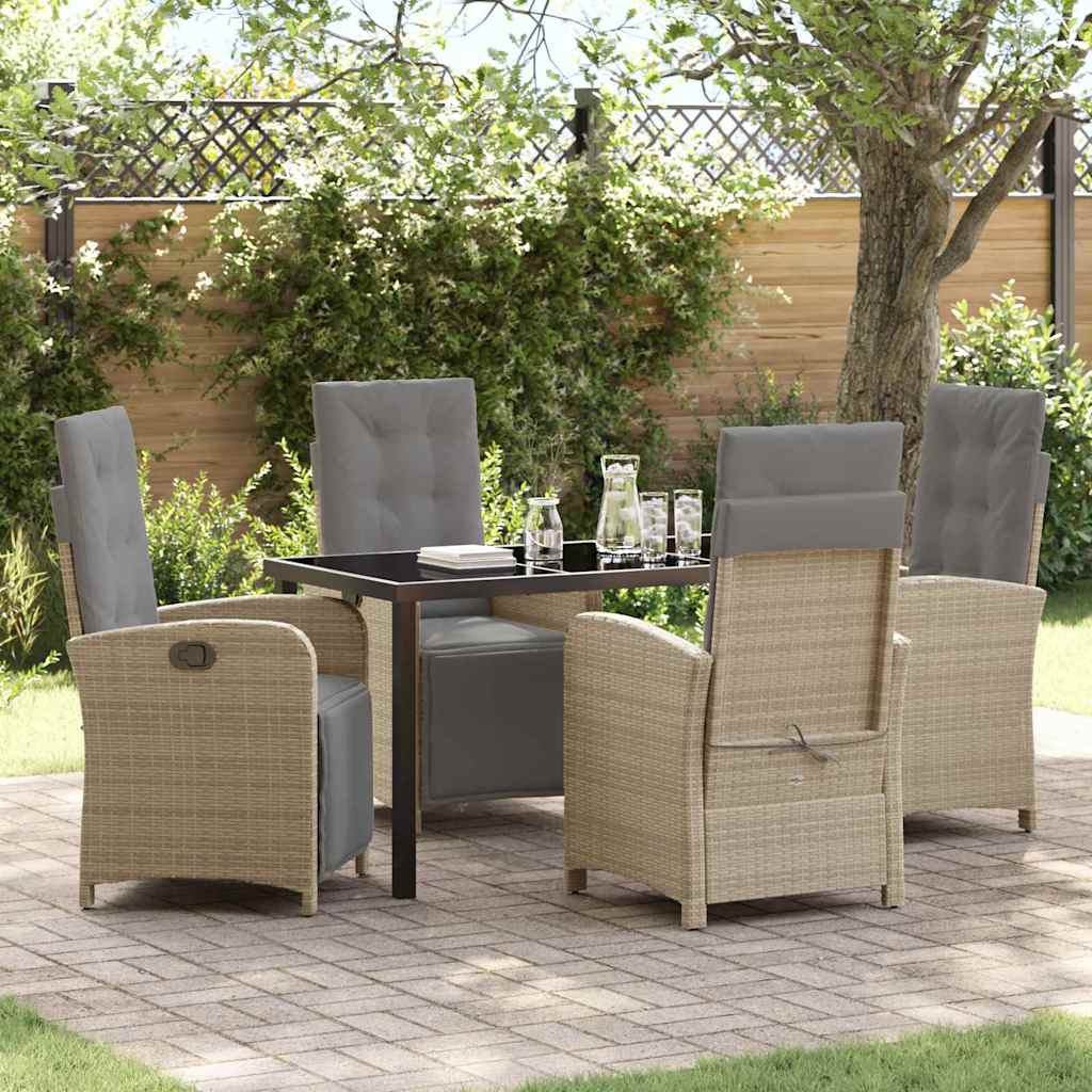 Set da Pranzo per Giardino con cuscino 5 pcs Beige polyrattan