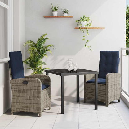 Set da Pranzo per Giardino con cuscino 3 pcs Grigio polyrattan