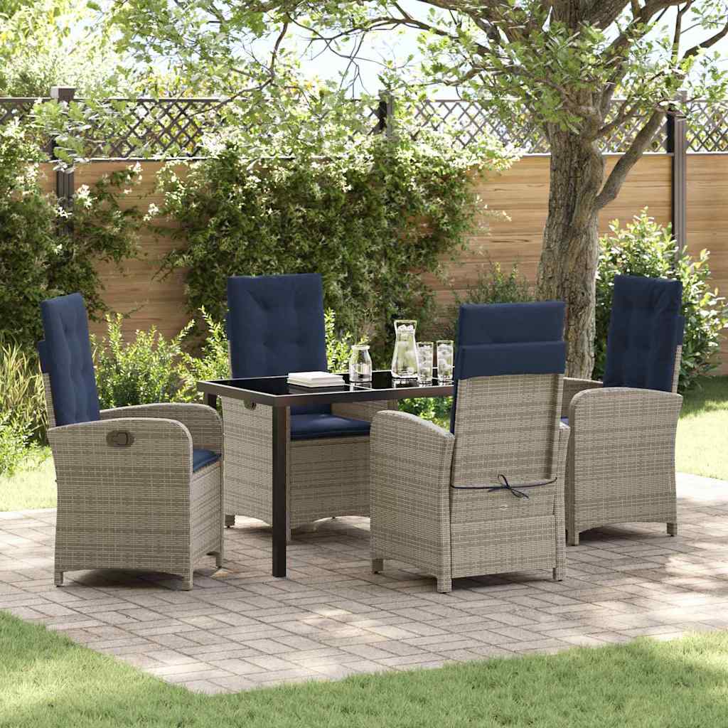 Set da Pranzo per Giardino con cuscino 5 pcs Grigio polyrattan
