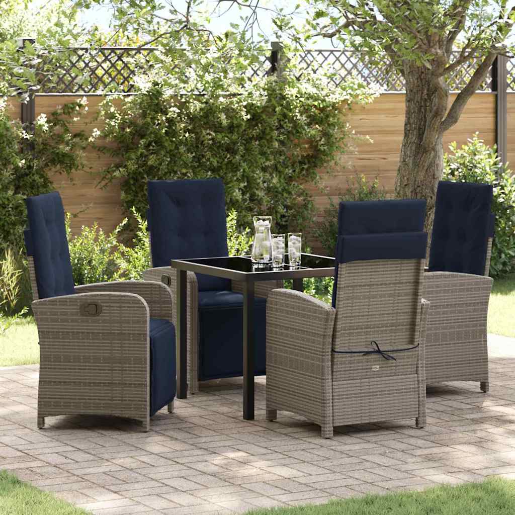 Set da Pranzo per Giardino con cuscino 5 pcs Grigio polyrattan