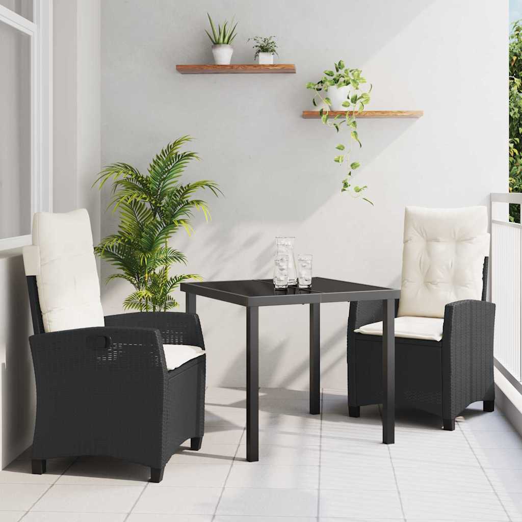 Set da Pranzo per Giardino con cuscino 3 pcs Nero polyrattan