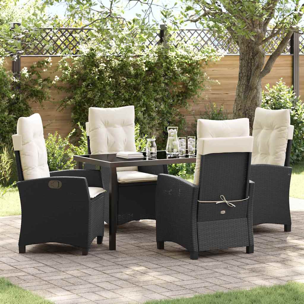 Set da Pranzo per Giardino con cuscino 5 pcs Nero polyrattan