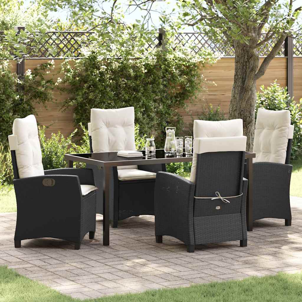 Set da Pranzo per Giardino con cuscino 5 pcs Nero polyrattan