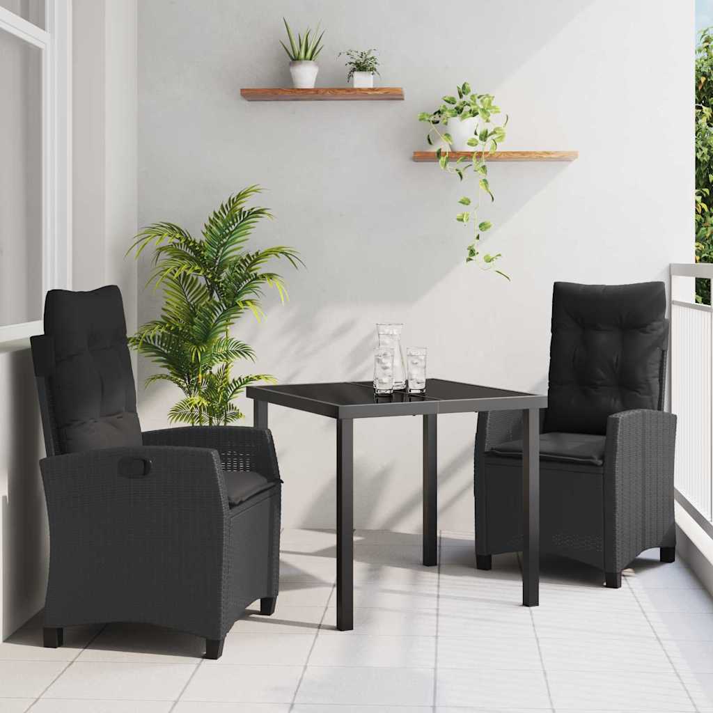 Set da Pranzo per Giardino con cuscino 3 pcs Nero polyrattan
