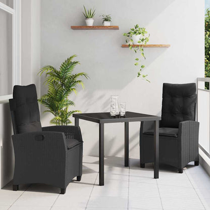 Set da Pranzo per Giardino con cuscino 3 pcs Nero polyrattan