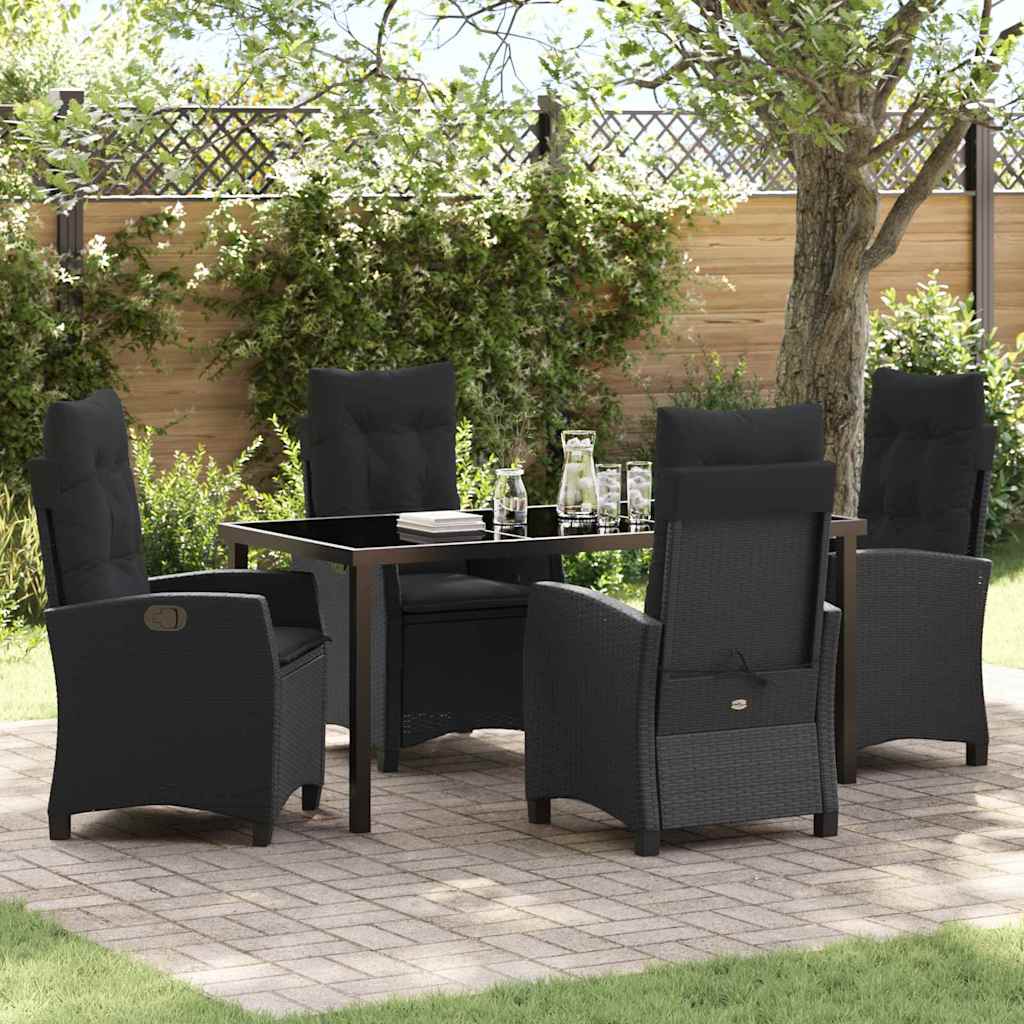 Set da Pranzo per Giardino con cuscino 5 pcs Nero polyrattan