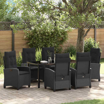 Set da Pranzo per Giardino con cuscino 7 pcs Nero polyrattan