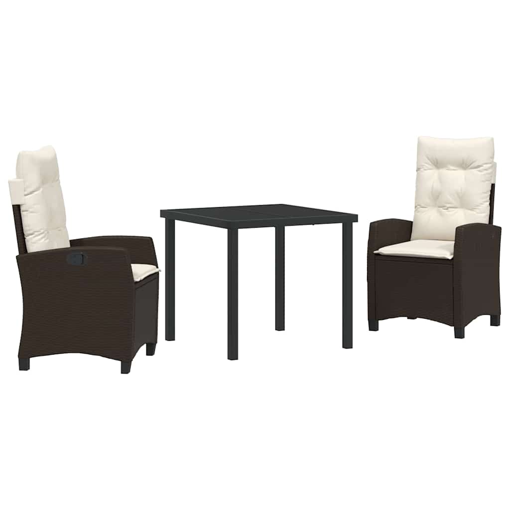 Set da Pranzo per Giardino con cuscino 3 pcs Marrone polyrattan