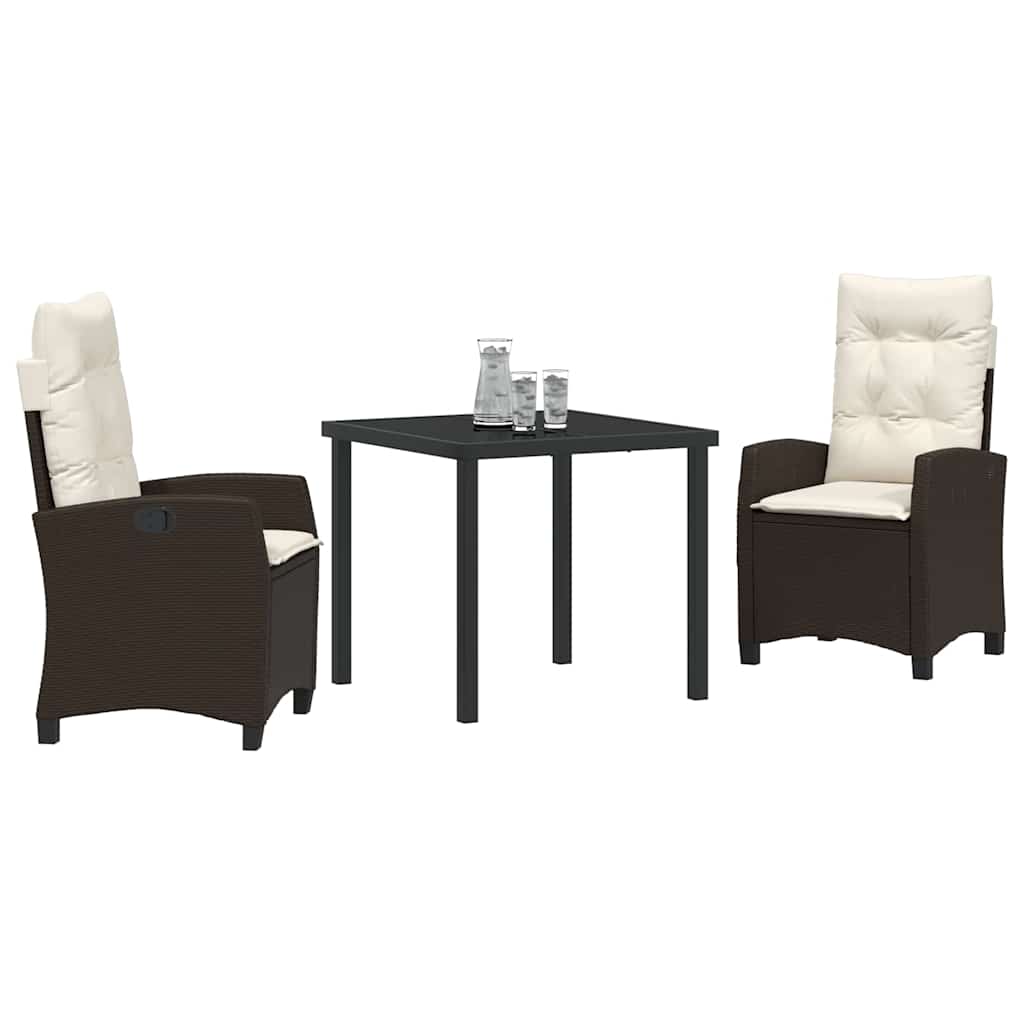 Set da Pranzo per Giardino con cuscino 3 pcs Marrone polyrattan