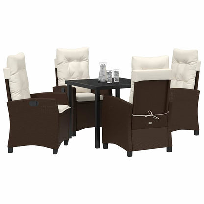 Set da Pranzo per Giardino con cuscino 5 pcs Marrone polyrattan