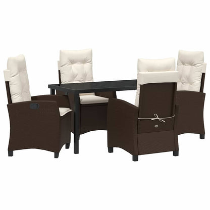 Set da Pranzo per Giardino con cuscino 5 pcs Marrone polyrattan