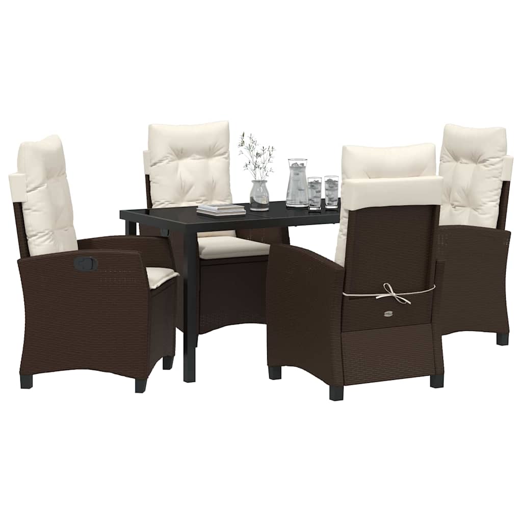 Set da Pranzo per Giardino con cuscino 5 pcs Marrone polyrattan