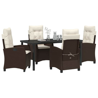 Set da Pranzo per Giardino con cuscino 5 pcs Marrone polyrattan