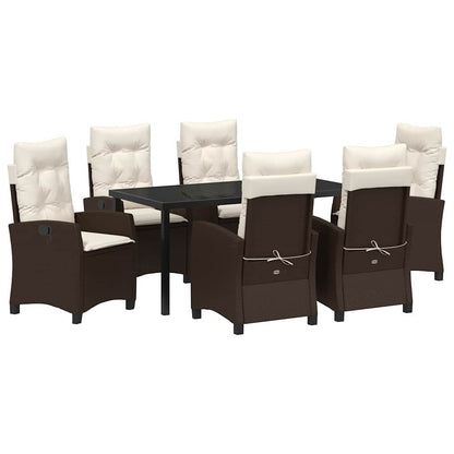 Set da Pranzo per Giardino con cuscino 7 pcs Marrone polyrattan