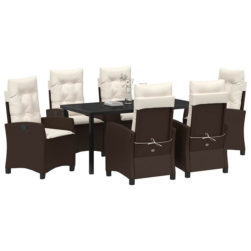 Set da Pranzo per Giardino con cuscino 7 pcs Marrone polyrattan