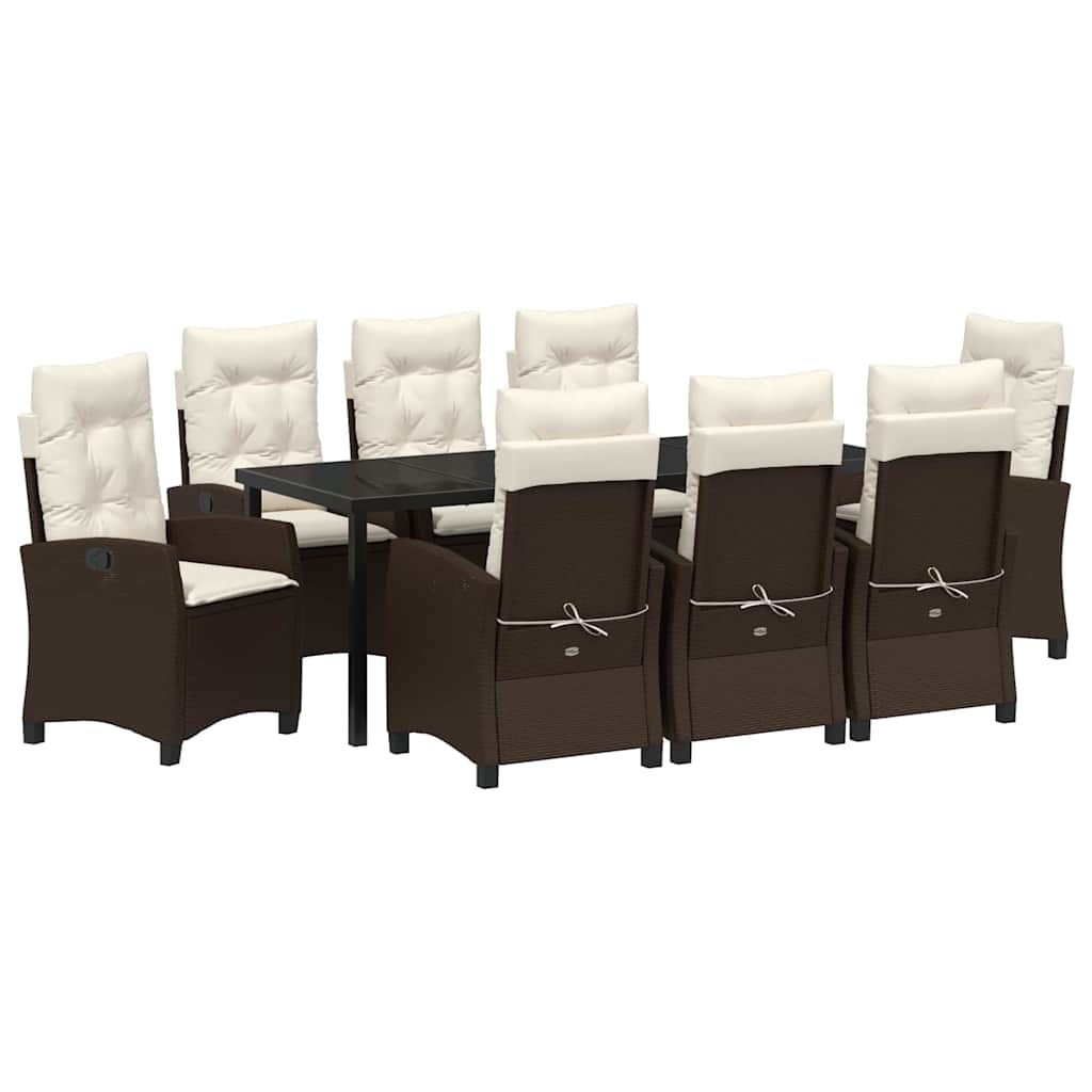 Set da Pranzo per Giardino con cuscino 9 pcs Marrone polyrattan