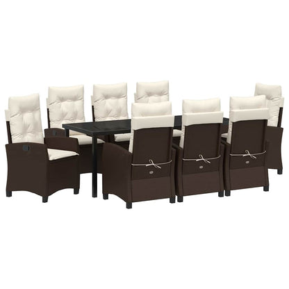Set da Pranzo per Giardino con cuscino 9 pcs Marrone polyrattan