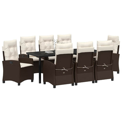 Set da Pranzo per Giardino con cuscino 9 pcs Marrone polyrattan