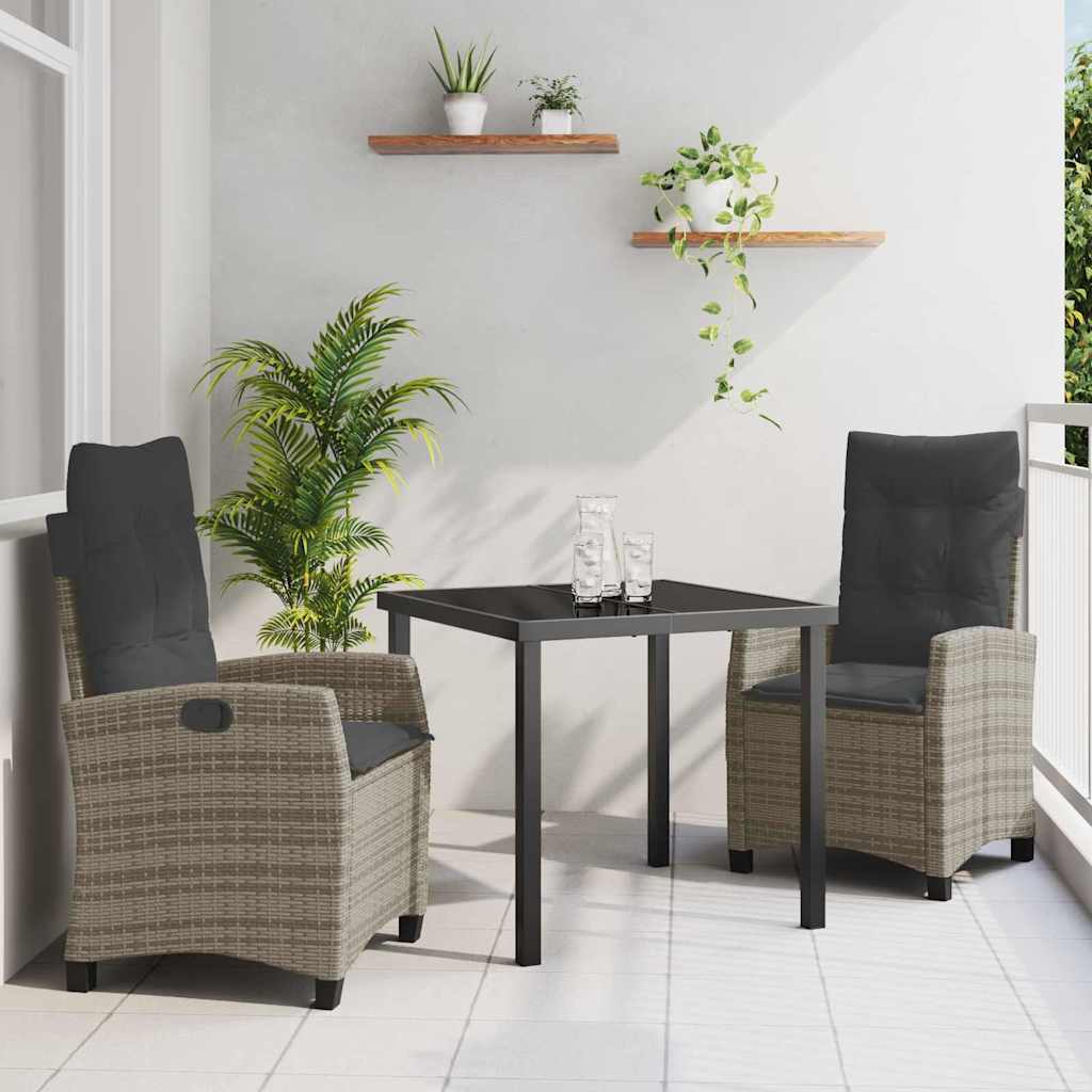 Set da Pranzo per Giardino con cuscino 3 pcs Grigio polyrattan