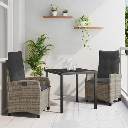 Set da Pranzo per Giardino con cuscino 3 pcs Grigio polyrattan
