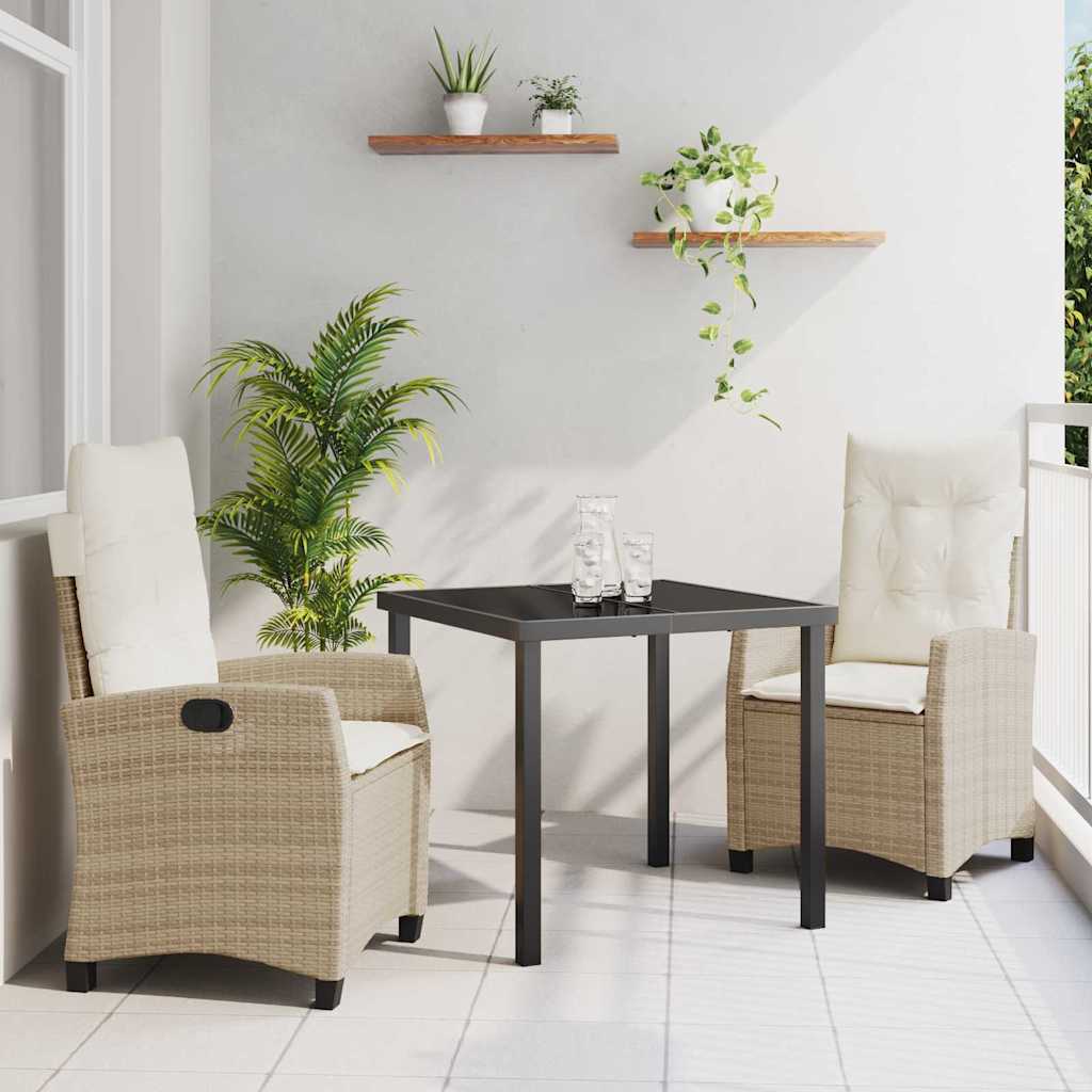 Set da Pranzo per Giardino con cuscino 3 pcs Beige polyrattan