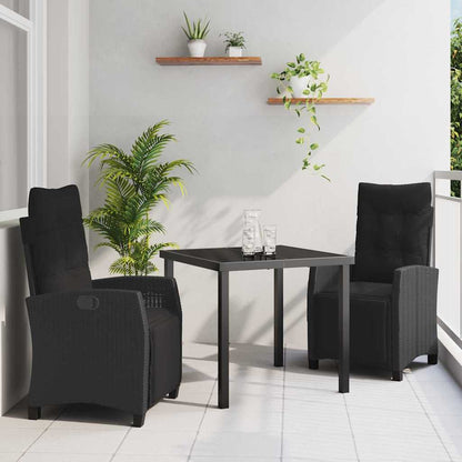 Set da Pranzo per Giardino con cuscino 3 pcs Nero polyrattan