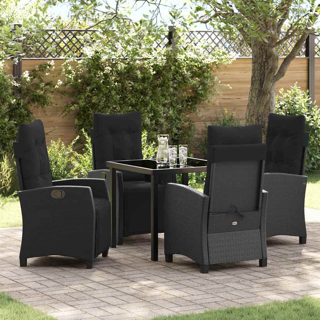 Set da Pranzo per Giardino con cuscino 5 pcs Nero polyrattan