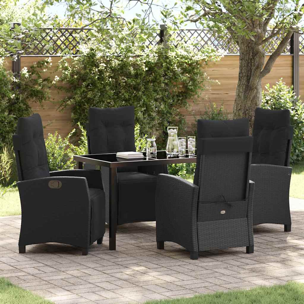 Set da Pranzo per Giardino con cuscino 5 pcs Nero polyrattan