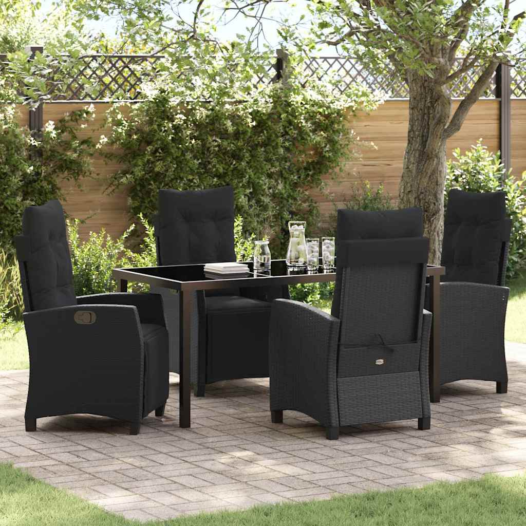 Set da Pranzo per Giardino con cuscino 5 pcs Nero polyrattan