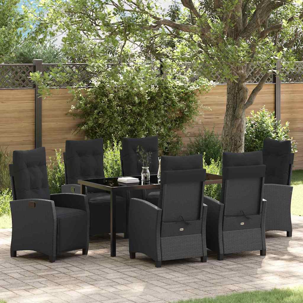 Set da Pranzo per Giardino con cuscino 7 pcs Nero polyrattan