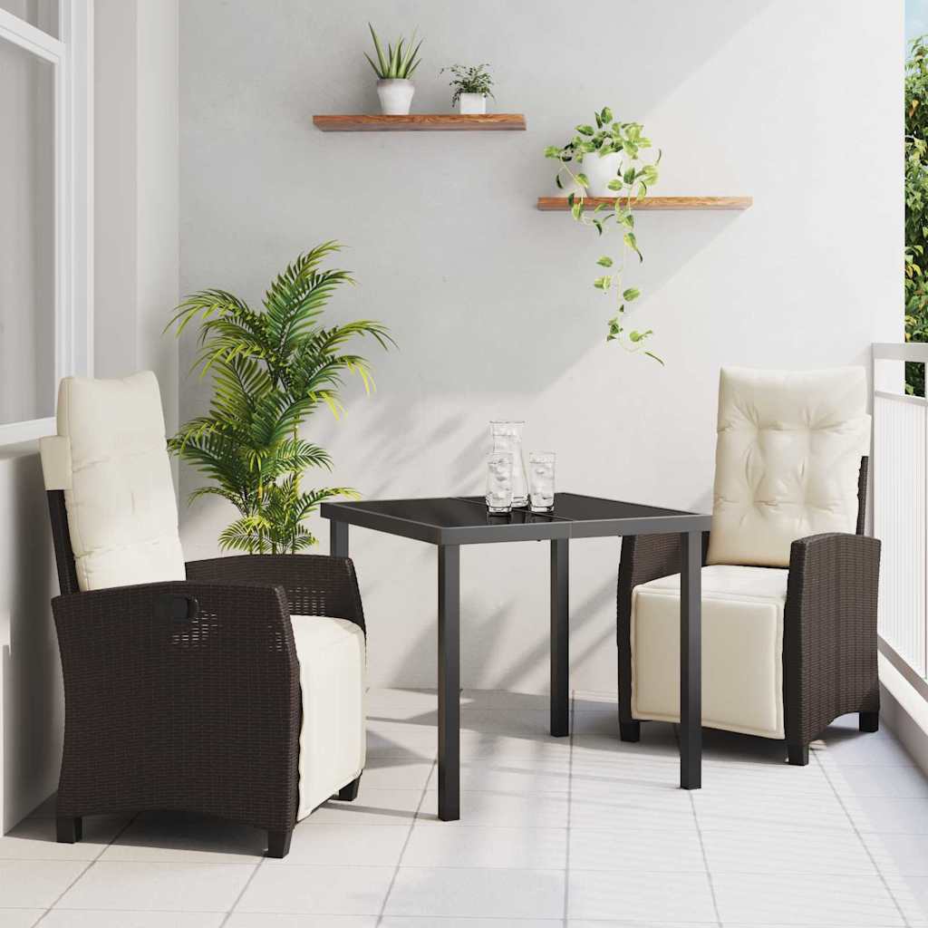 Set da Pranzo per Giardino con cuscino 3 pcs Marrone polyrattan