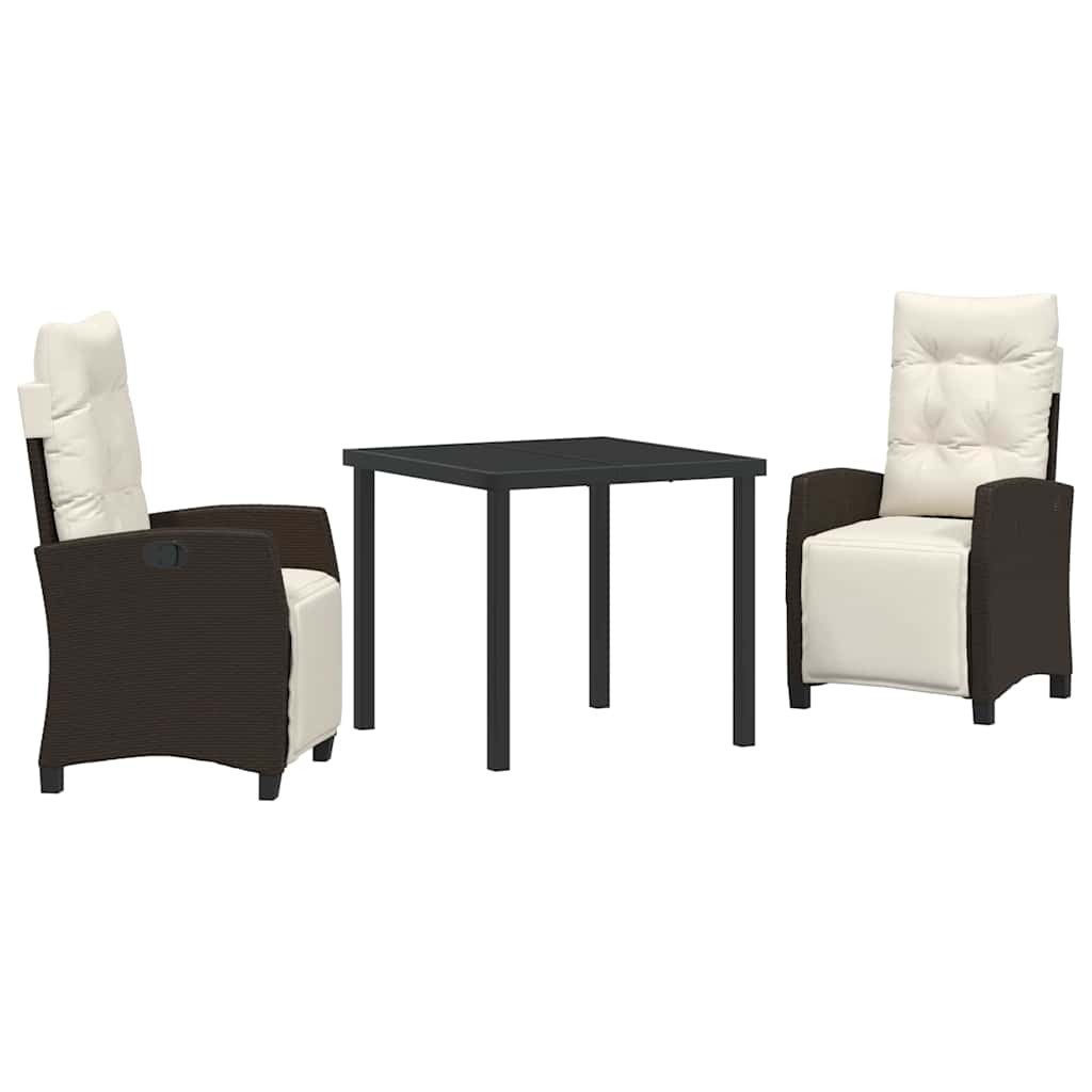 Set da Pranzo per Giardino con cuscino 3 pcs Marrone polyrattan