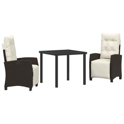 Set da Pranzo per Giardino con cuscino 3 pcs Marrone polyrattan