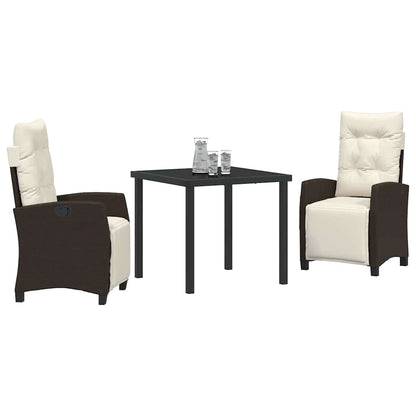 Set da Pranzo per Giardino con cuscino 3 pcs Marrone polyrattan