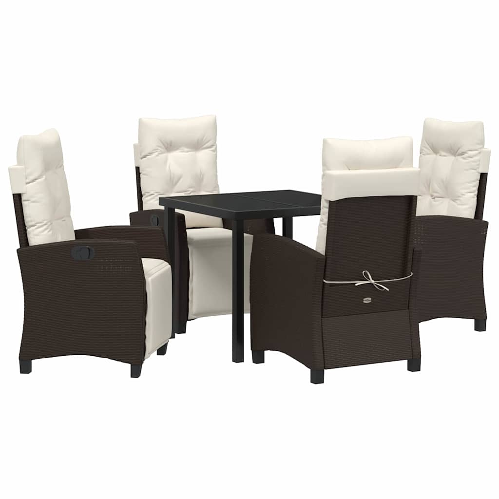 Set da Pranzo per Giardino con cuscino 5 pcs Marrone polyrattan