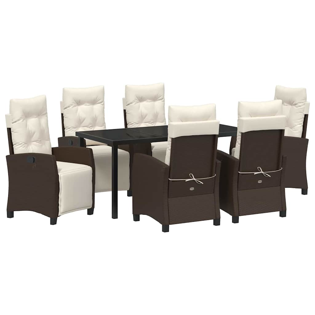 Set da Pranzo per Giardino con cuscino 7 pcs Marrone polyrattan