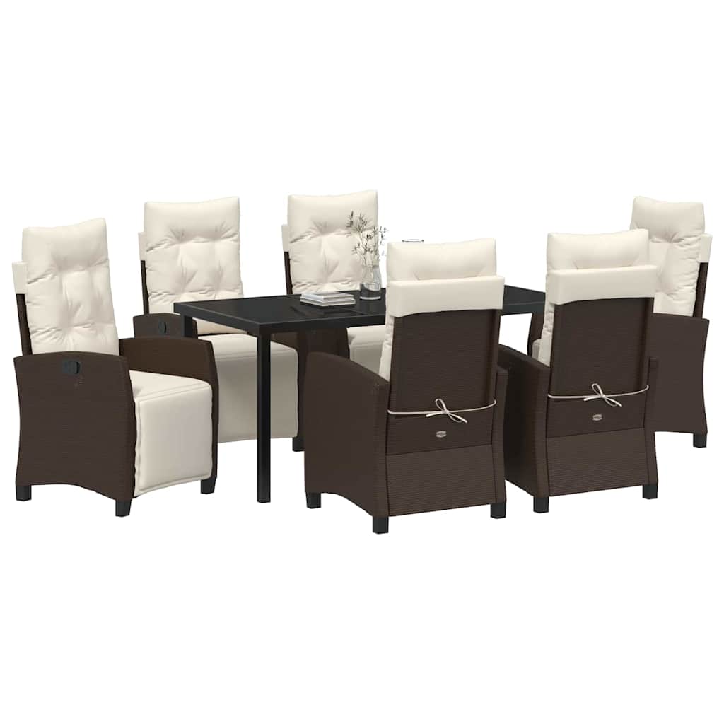 Set da Pranzo per Giardino con cuscino 7 pcs Marrone polyrattan
