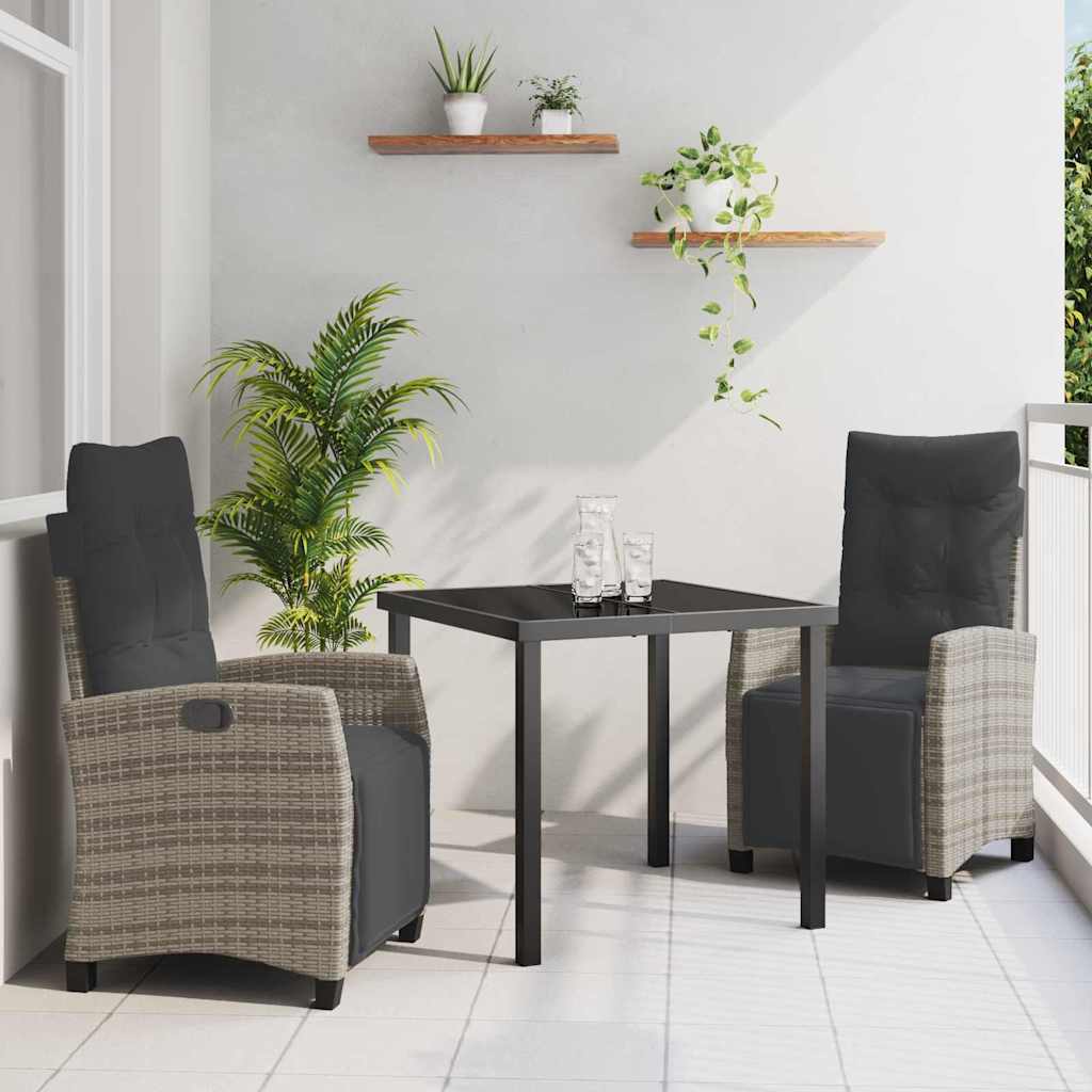 Set da Pranzo per Giardino con cuscino 3 pcs Grigio polyrattan