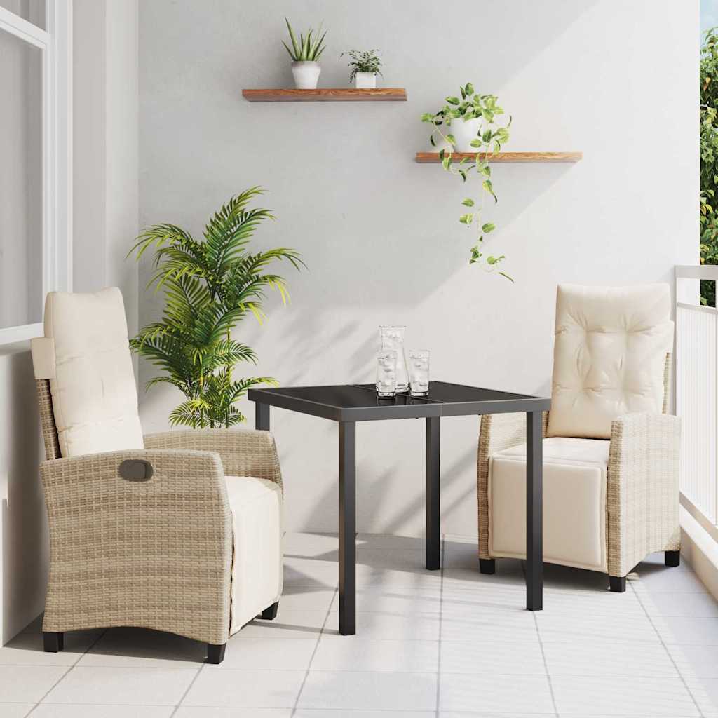 Set da Pranzo per Giardino con cuscino 3 pcs Beige polyrattan