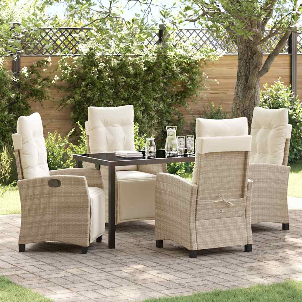 Set da Pranzo per Giardino con cuscino 5 pcs Beige polyrattan