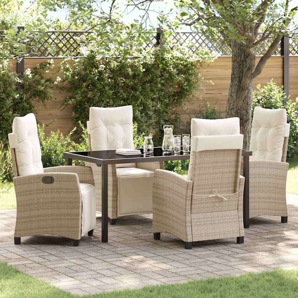 Set da Pranzo per Giardino con cuscino 5 pcs Beige polyrattan