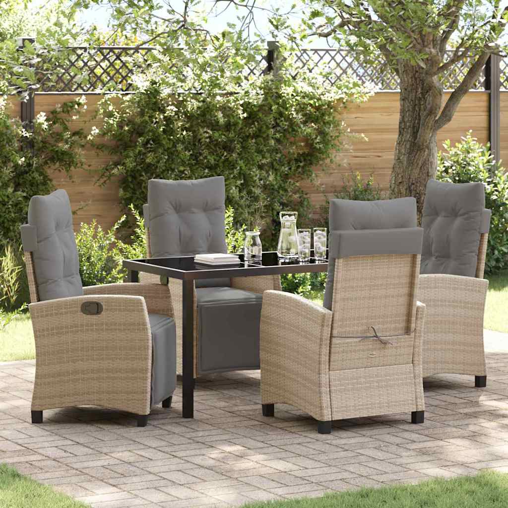 Set da Pranzo per Giardino con cuscino 5 pcs Beige polyrattan
