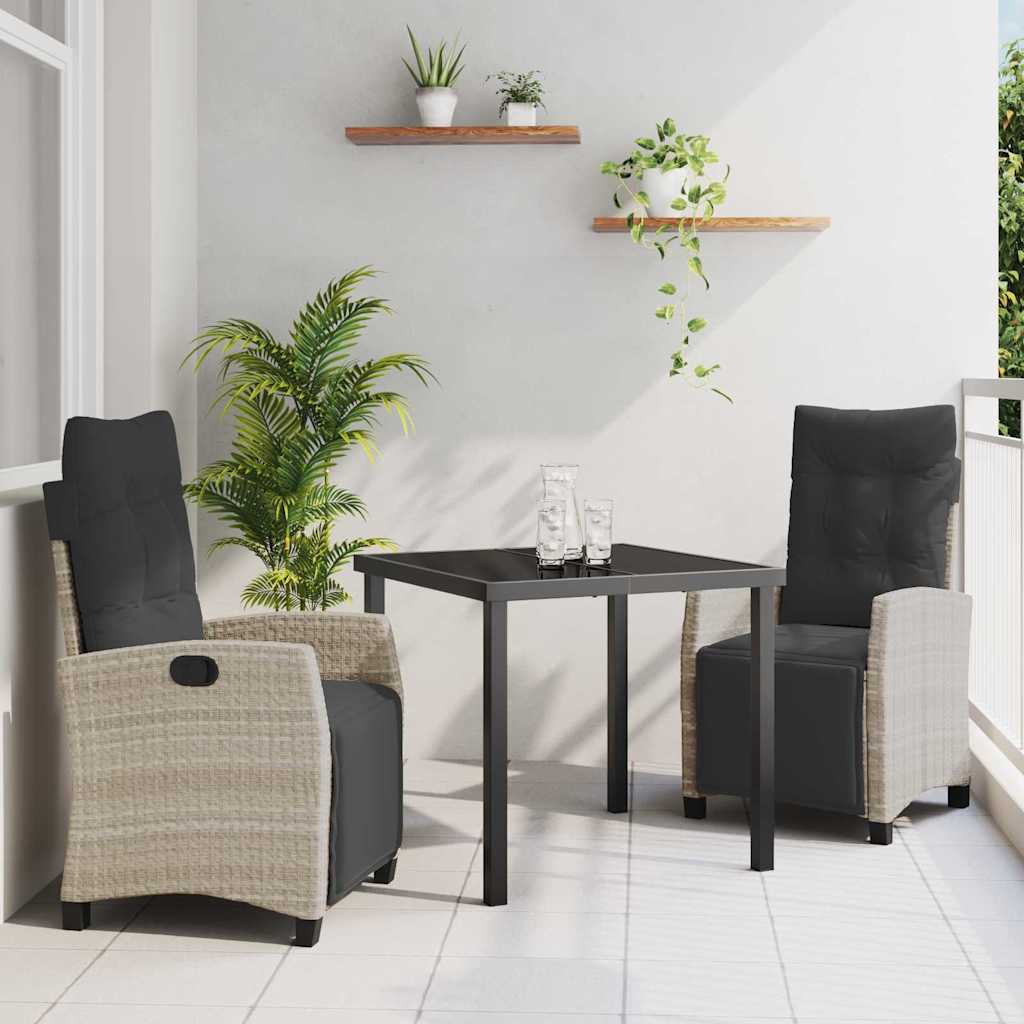 Set da Pranzo per Giardino 3 pcs Grigio chiaro polyrattan
