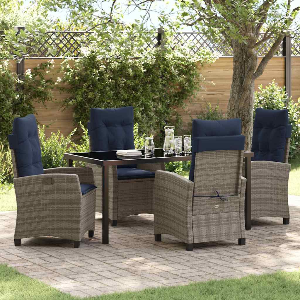 Set da Pranzo per Giardino con cuscino 5 pcs Grigio polyrattan