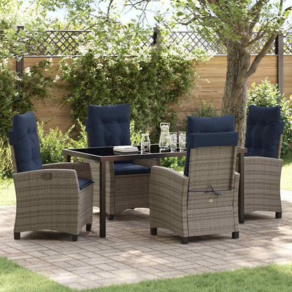 Set da Pranzo per Giardino con cuscino 5 pcs Grigio polyrattan