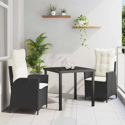 Set da Pranzo per Giardino con cuscino 3 pcs Nero polyrattan