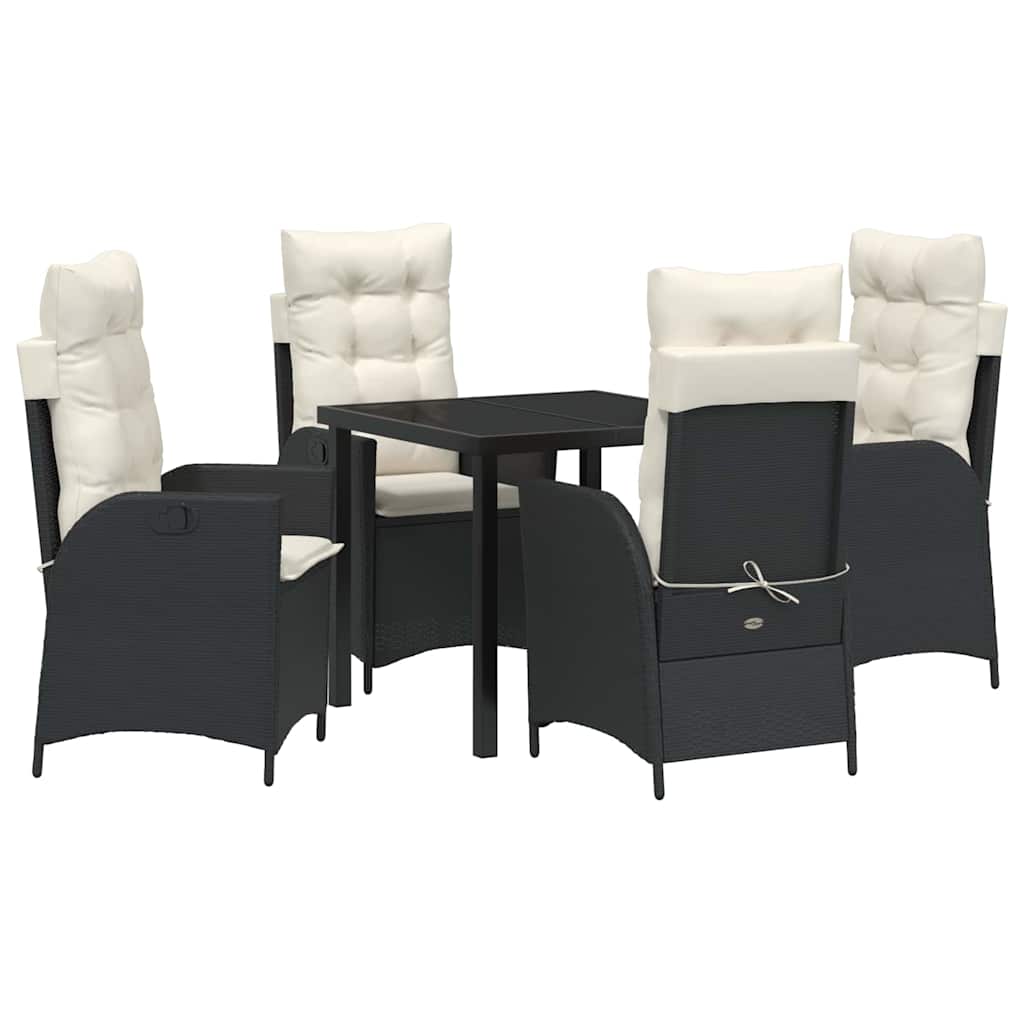 Set da Pranzo per Giardino con cuscino 5 pcs Nero polyrattan